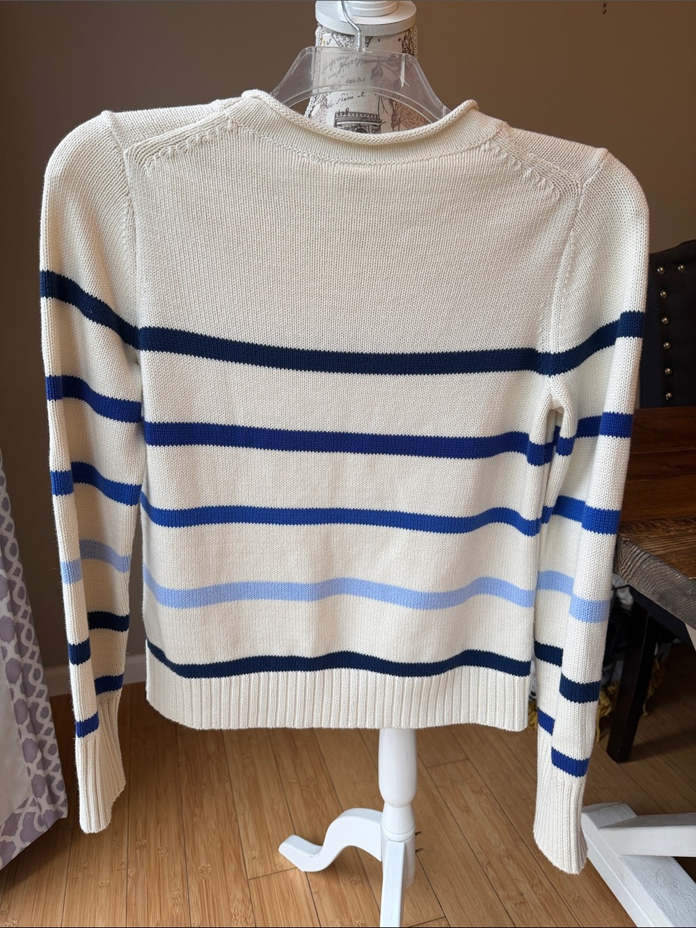 Gap Roll Neck Cotton Blue Stripe Sweater Nautical - Picture 6 of 8